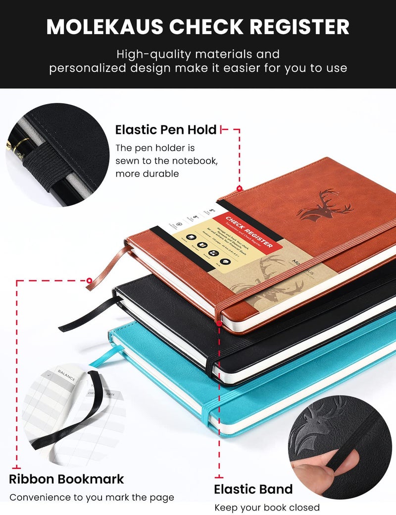 molekaus Check Registers for Personal Checkbook Checkbook Register for Personal or Business  A5 Hardcover Registers Log to Track Payments  Deposits & Finances Transaction Black - Image 2